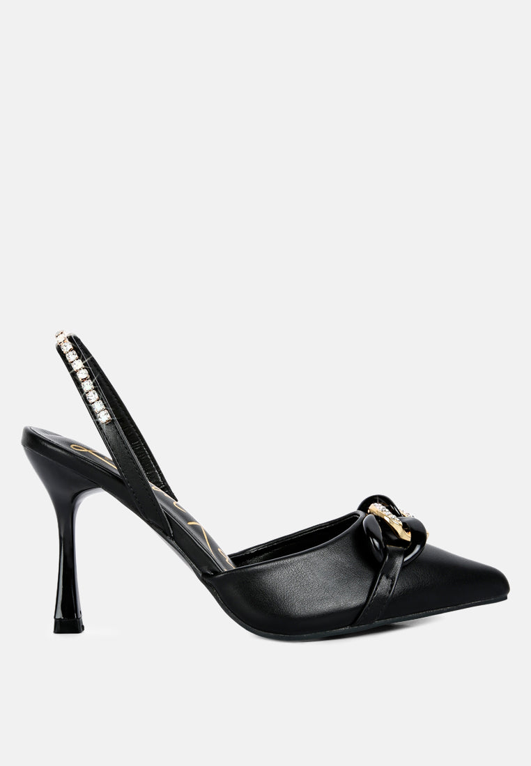 Pull Me Diamante Embellished Chain Sandals-7