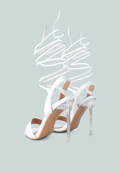 Sheeny Clear Stiletto Lace Up Heels-1