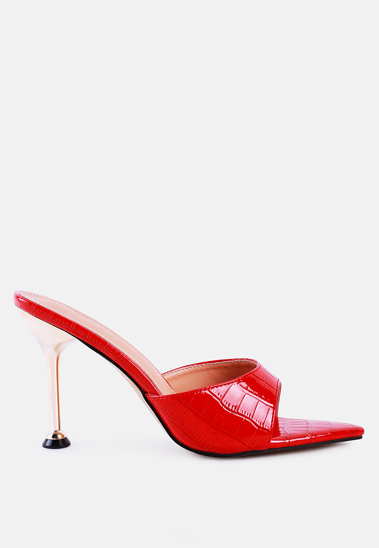 French Cut Croc Texture Patent Faux Leather Sandals-6