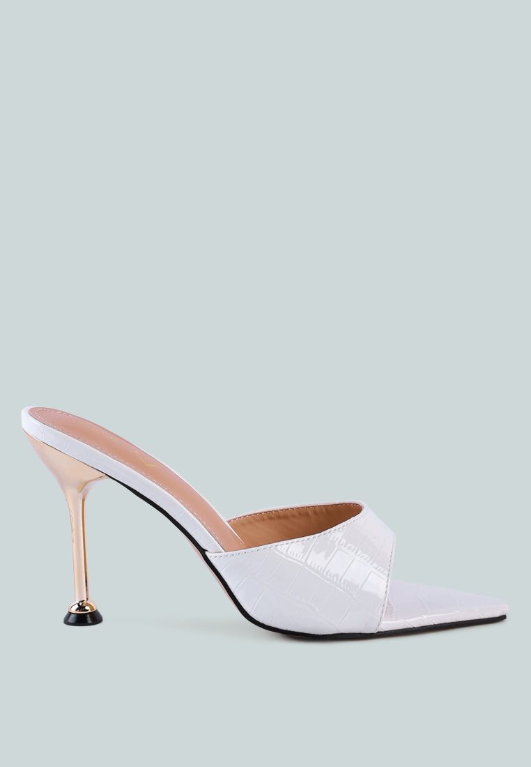 French Cut Croc Texture Patent Faux Leather Sandals-0