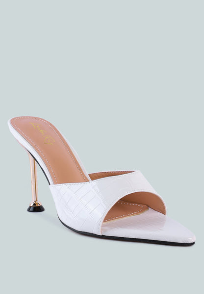 French Cut Croc Texture Patent Faux Leather Sandals-1