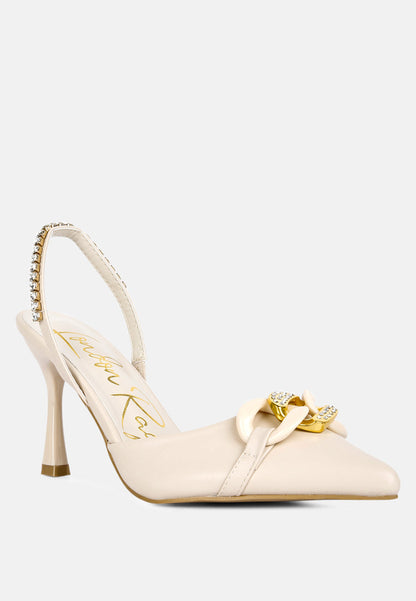 Pull Me Diamante Embellished Chain Sandals-2