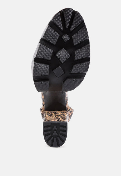 Rattle Snake Print Chunky High Block Heel Sandals-4